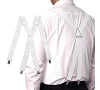 Basic Sense Men's Ribbed Wide Suspenders - 35mm Heavy Duty X-Back Elastic Braces with Secure Clips for Suits & Casual Wear, White