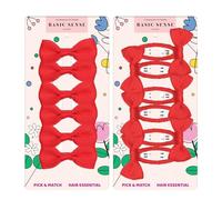 Basic Sense Mini Hair Bows Elastics & Snap Clips - Grossgrain Ribbon Ties, Hairpins for School Girls - 12 pcs, Red