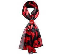 Basic Sense Poppy Scarf with Holder Set Silky Satin Stripe Scarves for Remembrance day, 38 - Black