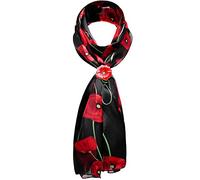 Basic Sense Poppy Scarf with Holder Set Silky Satin Stripe Scarves for Remembrance day, 47 - Black