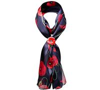 Basic Sense Poppy Scarf with Holder Set Silky Satin Stripe Scarves for Remembrance day, 47 - Navy