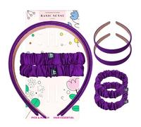 Basic Sense Satin Headbands & Scrunchies Set - 2 Non-Slip Hairbands & 2 Elastic Scrunchie Hair Ties For Girls - School & Daily Use, Purple