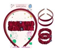 Basic Sense Satin Headbands & Scrunchies Set - 2 Non-Slip Hairbands & 2 Elastic Scrunchie Hair Ties For Girls - School & Daily Use, Burgundy