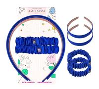Basic Sense Satin Headbands & Scrunchies Set - 2 Non-Slip Hairbands & 2 Elastic Scrunchie Hair Ties For Girls - School & Daily Use, Royal Blue
