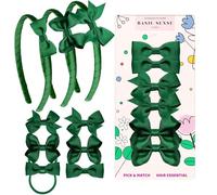 Basic Sense School Hair Accessories Set with Bow Alice Bands, Alligator Clips & Elastics for Girls, Dark Green