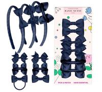 Basic Sense School Hair Accessories Set with Bow Alice Bands, Alligator Clips & Elastics for Girls, Navy