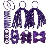 Basic Sense School Plain Hair Accessories Set, 23pcs Hair Ties, Scrunchies, Ribbon Ponytail Holders, Pins for School Uniforms, Purple