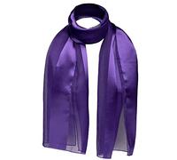 Basic Sense Shiny Satin Scarf Lightweight Silky Chiffon Solid Plain Strip Neck Scarves, Purple