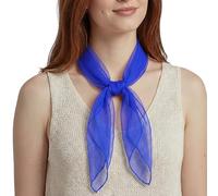 Basic Sense Square Scarf - Embossed Organza-Feel Sheer Necktie - 1950s 60s Retro Style Lightweight Headwrap for Women & Groups - 24 x 24 inches, Royal Blue