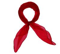 Basic Sense Square Scarf - Embossed Organza-Feel Sheer Necktie - 1950s 60s Retro Style Lightweight Headwrap for Women & Groups - 24 x 24 inches, Red