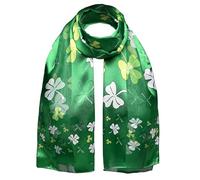 Basic Sense St Patrick's Day Scarf for Women, Irish Shamrock Satin Scarf | Irish gifts for women - lightweight satin stripe clover print neckerchief, 148 x 34cm, parades, pubs, office and every day