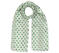 Basic Sense St. Patrick's Day Scarf - Satin Stripe Silky Neckerchief with Lucky Shamrock Clover Print - Green Irish Costume Accessory - Made in South Korea, Small Leaves Cream