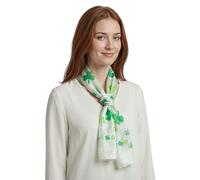 Basic Sense St. Patrick's Day Scarf - Satin Stripe Silky Neckerchief with Lucky Shamrock Clover Print - Green Irish Costume Accessory - Made in South Korea, Big Leaves Cream