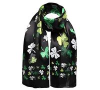 Basic Sense St. Patrick's Day Scarf - Satin Stripe Silky Neckerchief with Lucky Shamrock Clover Print - Green Irish Costume Accessory - Made in South Korea, Big Leaves Black