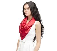 Basic Sense Super Soft Classic Plain Solid Satin Silk Feeling Square Scarf, 35 x 35 inches(90 X 90 cm), Red