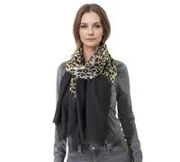 Basic Sense Super Soft Two Tone Leopard Animal Neck Long Black Shade Oversized Scarf, Brown + Black