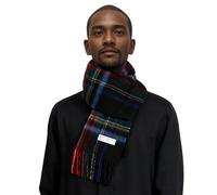 Basic Sense Tartan Check 100% Wool Scarf Mongolian Wool Scottish Checked Scarves, Navy