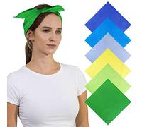 Basic Sense Unisex Men Woman Plain Solid Colour 100% Cotton Bandana Head Neck Wrist Handwrap, Wristband, Scarf, 55 x 55cm (22” x 22”) (6PCS Green & Blue Tone)