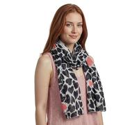 Basic Sense Women's Soft Leopard Heart Print Scarf Oversized Lightweight Shawl Wrap, White Peach