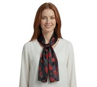 Basic Sense Women's Stem Rose Scarf - 50s Style Rockabilly Neck Tie with Hidden Heart Floral Pattern - Silky Satin Feel Accessory, Flower Heart Black