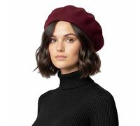 Basic Sense Wool Beret Hat for Women - Classic French Style, Burgundy