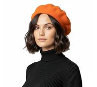 Basic Sense Wool Beret Hat for Women - Classic French Style, Orange