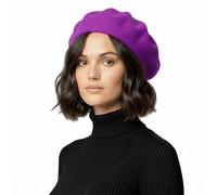 Basic Sense Wool Beret Hat for Women - Classic French Style, Plum