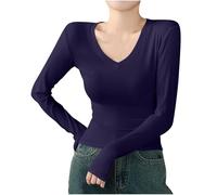Basic Shirt Blouse for Women Xmas Tops 2025 Ladies Turtlenecks Long Sleeve Tops Solid Color Slim Basic T Shirts Trendy Lightweight Casual Pullovers Tees Fall Winter Oufits for Indoor Outdoor (Navy, L)