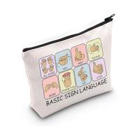 Basic Sign Language Makeup Bag Sign Language Gift ASL Gift for Women Speech Therapist Pouch Speech Language Pathologist Gift (MB, Basic Sign Language-PY3)