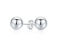 Basic Simple Round Bead Ball Stud Earrings For Women For Teen Polished .925 Sterling Silver 8MM