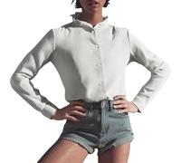 Basic Slim Fit T Shirt for Women UK A Women's Semi High Neck Knitted Shirt with A Black Ear Trimmed Collar Can Be Layered and Worn As A Base Layer Breathable Going Out Tops (Beige, XXL)
