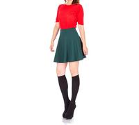 Basic Solid Stretchy Cotton High Waist A-line Flared Casual Skater Mini Skirt, Deep Green, XL