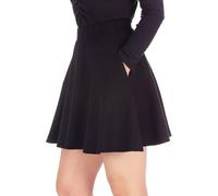 Basic Solid Stretchy Cotton High Waist A-line Flared Casual Skater Mini Skirt, with Pockets Black, L