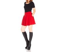Basic Solid Stretchy Cotton High Waist A-line Flared Casual Skater Mini Skirt, With Pockets Red, L