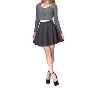 Basic Solid Stretchy Cotton High Waist A-line Flared Skater Mini Skirt, Charcoal, Small