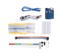 Basic Starter Kit PCB Metal Electronic Components Beginners Learning Programming R3 Development Board USB Cable Breadboard LED Lights Resistors Capacitors Storage Box