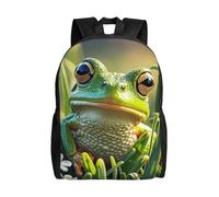 Basic Students Bookbag Cute Frog School Backpack Polyester Book Bags for School, Travel, Hiking, 42X32X14Cm