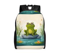 Basic Students Bookbag Frog in A Pond Rucksack Adjustable Straps Book Bags for Hiking, Work, Camping, 42X32X14Cm