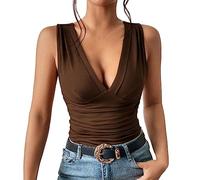 Basic T Shirt Women Women’s Plain Polo Shirt Knitted Collar and Cuffed Short Sleeves Casual T-Shirt & Classic Sports Top for Ladies Plus Sizes Long Sleeve T Shirts Women Tshirt (Coffee, S)