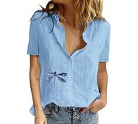 Basic Tops Women, Bohemian Embroidery Mexican Tops Women's Summer Boho Shirts Hippie Peasant 3/4 Sleeve V Neck Blouses Tunic Womens Tops Size 14 UK Tee