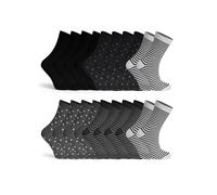 Basic Treasure 10 Pairs of Cute Women's Socks with Stripes and Dots, Cotton, Colourful Women's Socks, Striped Socks, Polka Dot and Curled, Comfortable Everyday Socks, Black Mix, 39-42