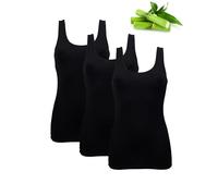 Basic Treasure Pack of 3 Women's Vests Spaghetti Straps Top Women, Premium Bamboo Undershirt Women, Airy and Thin, Black | Tank Top, XL