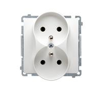 BASIC White Module, 2x Electrical Outlet/Socket with Shutters