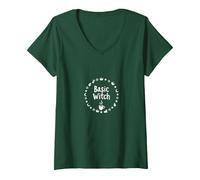 Basic Witch: Magical Coffee Lover's Witchy Emblem V-Neck T-Shirt, Women, Forest Green, S