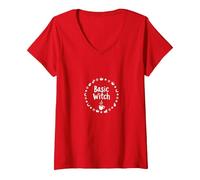 Basic Witch: Magical Coffee Lover's Witchy Emblem V-Neck T-Shirt, Women, Red, L