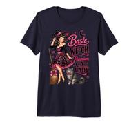 Basic Witch Shirt Cat Lady Pinup Broom Black Retro Kitty Premium T-Shirt