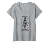 Basically A Cat with A Human Body Feline Fusion V-Neck T-Shirt, Women, Heather Grey, XXL