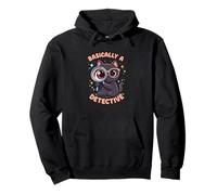 Basically A Detective Kawaii Black Cat Mystery Pullover Hoodie