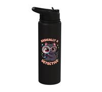 Basically A Detective Kawaii Black Cat Mystery Stainless Steel Insulated Water Bottle