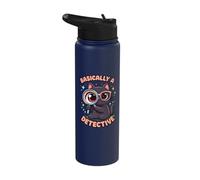 Basically A Detective Kawaii Black Cat Mystery Stainless Steel Insulated Water Bottle